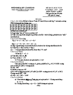 2 Đề khảo sát chất lượng đầu năm môn Toán Lớp 8 - Năm học 2017-2018 - Trường THCS Ngọc Liên (Có đáp án)